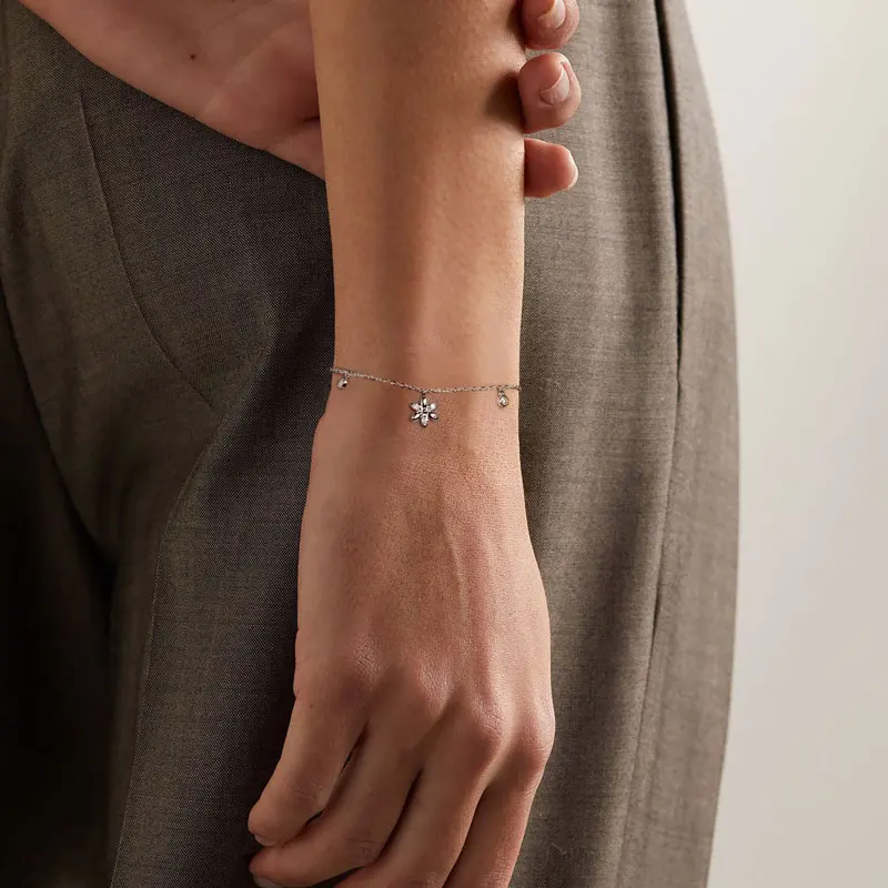 IOGOU 2 مللي متر و 2.5 مللي متر D0.21CT مويسانيتي سوار مرصع بالألماس المشاركة الزفاف حُليات المجوهرات الحقيقية 925 الفضة زهرة أساور للنساء