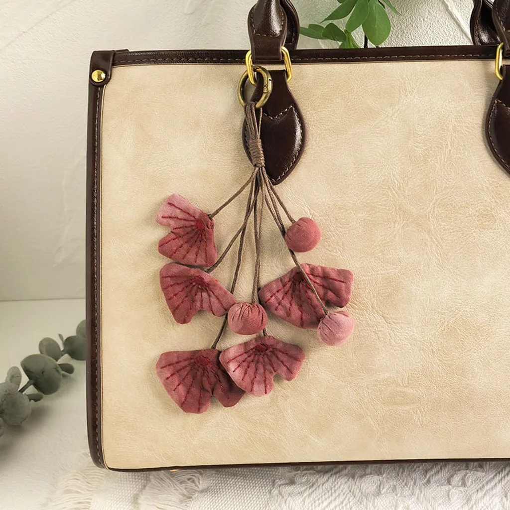 Fabric Bag Pendant Handmade Ginkgo Leaf Bag Charm Embroidered Leaf Bag Charm Flowing Tie-Dye Fabric Pendant For Birthday Gifts