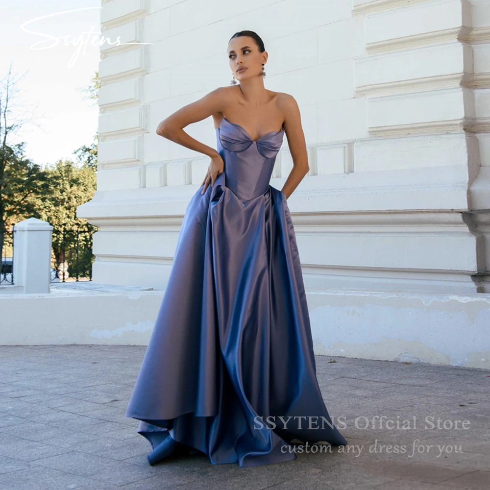 

SSYTENS Elegant A-Line Evening Dresses Sweetheart Floor-Length Party Dress Satin Satin Corset Back Formal Party Dress Customized