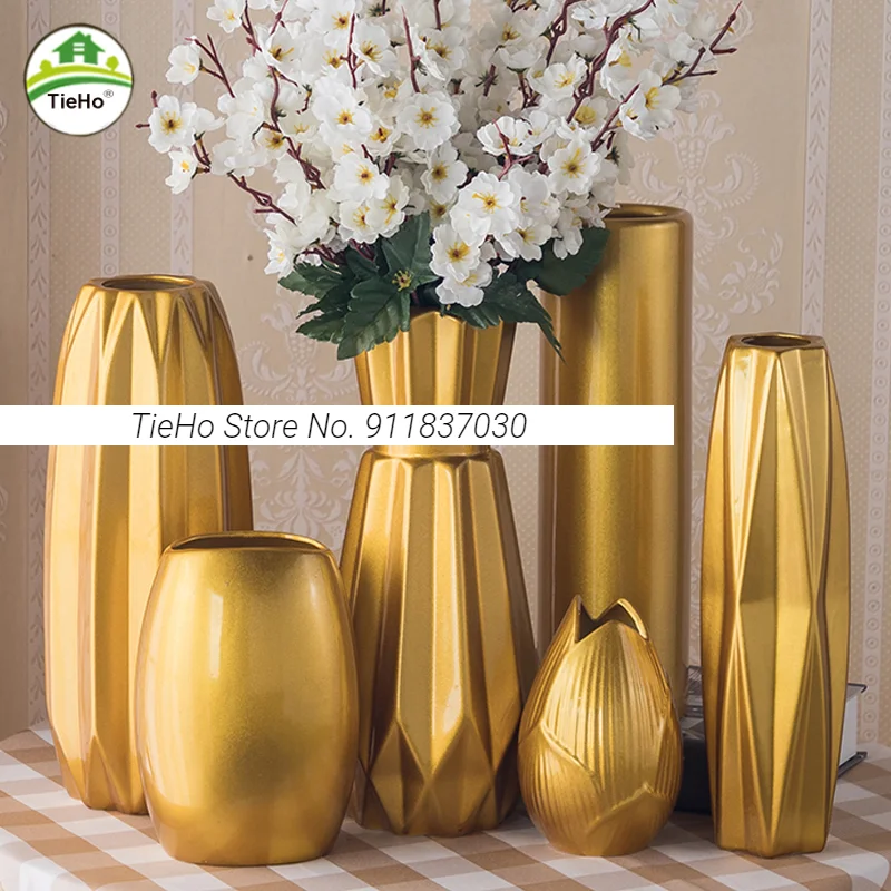 

Nordic Gold-Plated Ceramic Vase, Decorative Tabletop Flower Vase, Home Decor Design, Porcelain, Wedding Decoration, Flower Pot