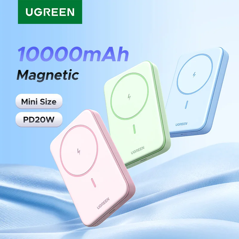 UGREEN 20W Power Bank magnetyczny 10000mAh przenośny bezprzewodowy szybkie ładowanie PowerBank niebieski różowy fioletowy zielony dla Magsafe PD20W