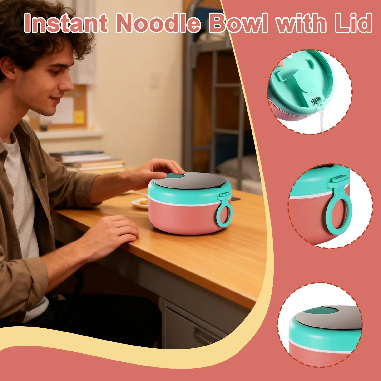 Instant Noodle Bowl Microwave Safe Cup With Spoon 30oz Instant Noodle Large Soup Mug For Home Dorm Office Travel College School
