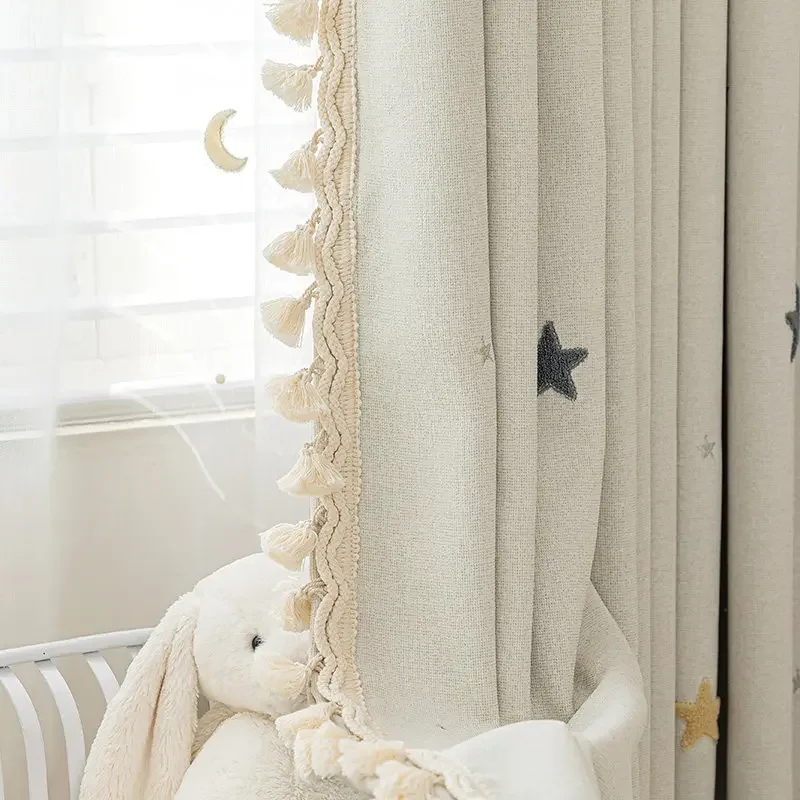 Customized Embroidered Star Chenille Blackout Children's Room Custom Window Screen Curtains for Living Dining Room Bedroom Decor