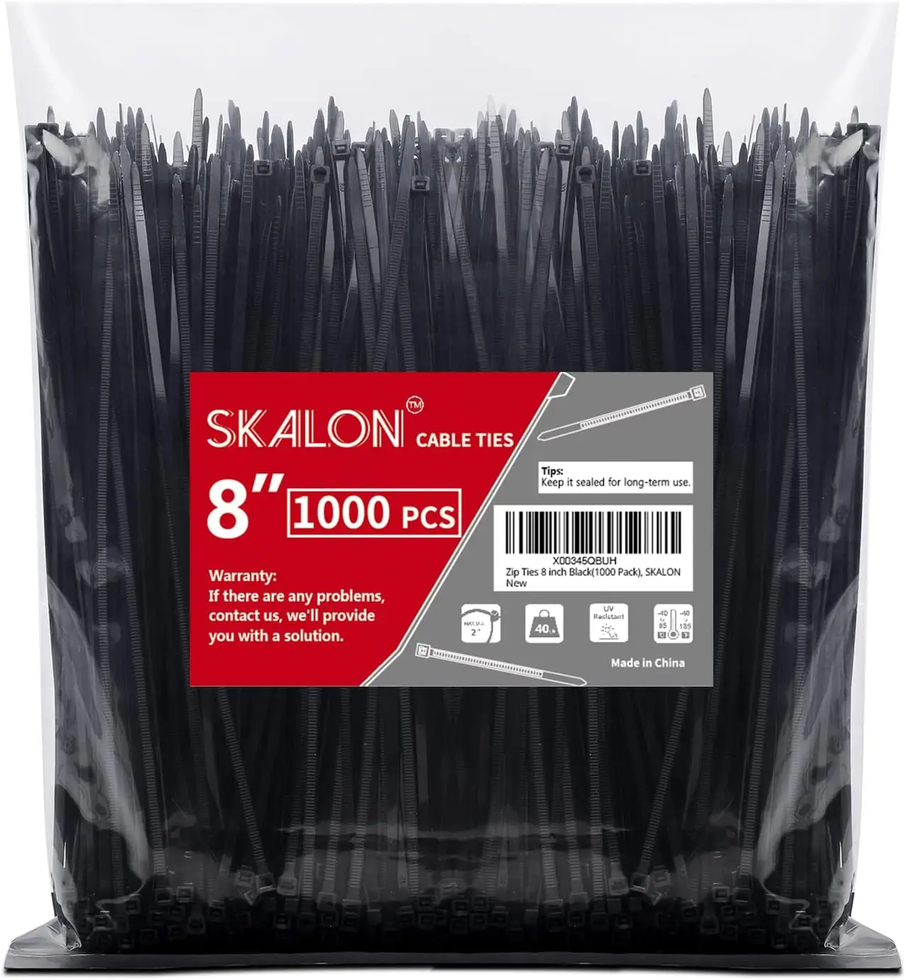 

8 Inch Black Cable Ties, 40lbs Tensile Strength, 1000 Pack for Indoor and Outdoor Use