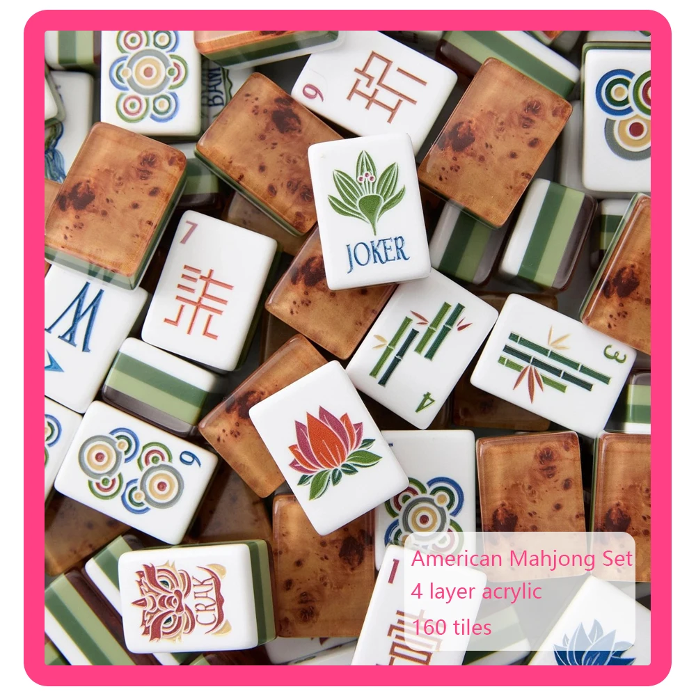Wood Luxury Travel Mahjong Tiles 4-Layer Acrylic American Mahjong Set Board Games Portable MahJong Sets Gifts