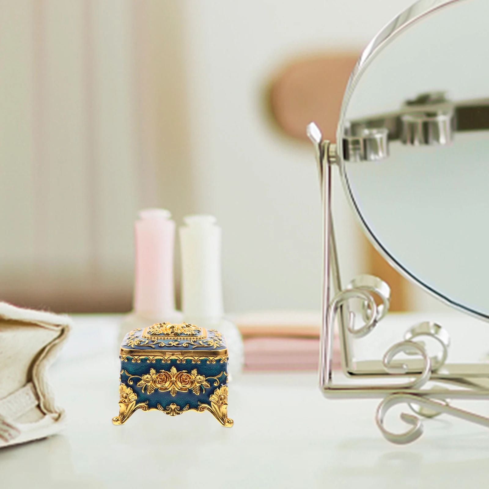 

Enamel Jewelry Box Storage Small Accessory Case Decorative Bracelet Trinket ganizer Zinc Rose Pattern Square Container Keepsake