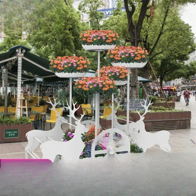 Art reindeer cart outdoor wrought iron landscape modeling flower stand diameter one meter plastic flower stand flower pot