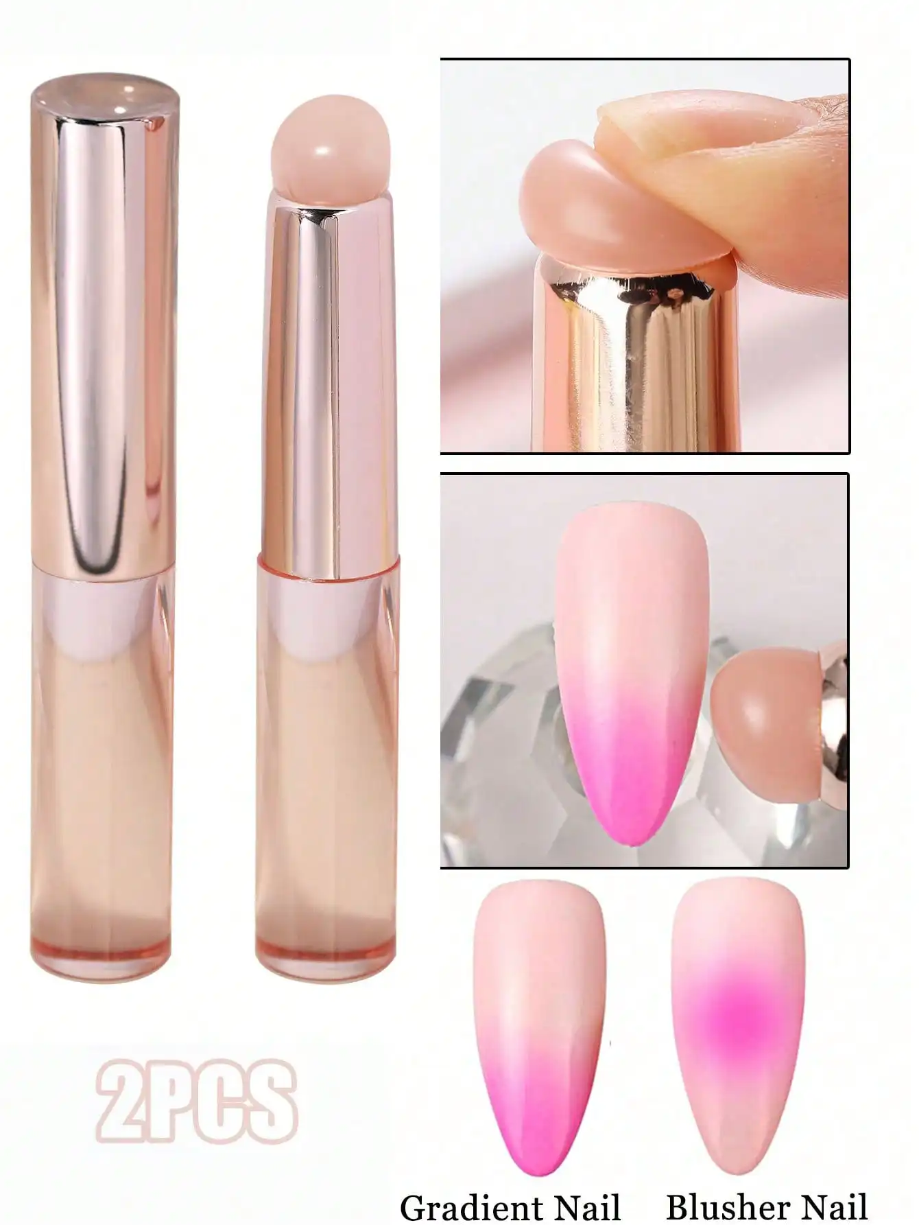 

2 Packs of Silicone Nail Art Sfumato Brush, Gradient Blush & Painting Brush. Reusable for Home DIY Nail Art & Professional Salon Tools.