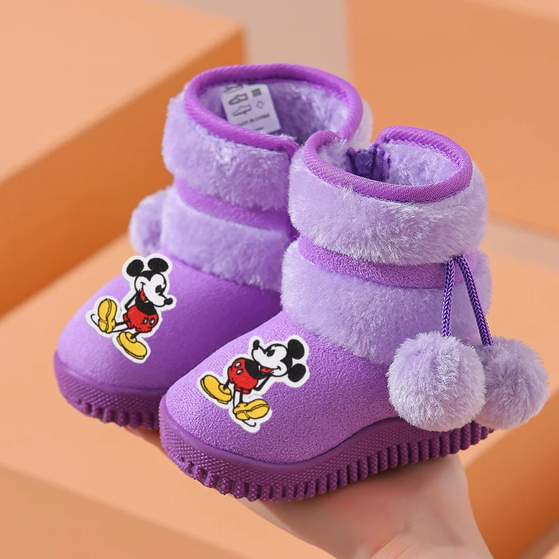 

Children Non-slip Mickey Mouse Thermal Plus Velvet Boots Cotton Shoes for Boy Girl Disney Casual Shoes Soft Sole first wallkers