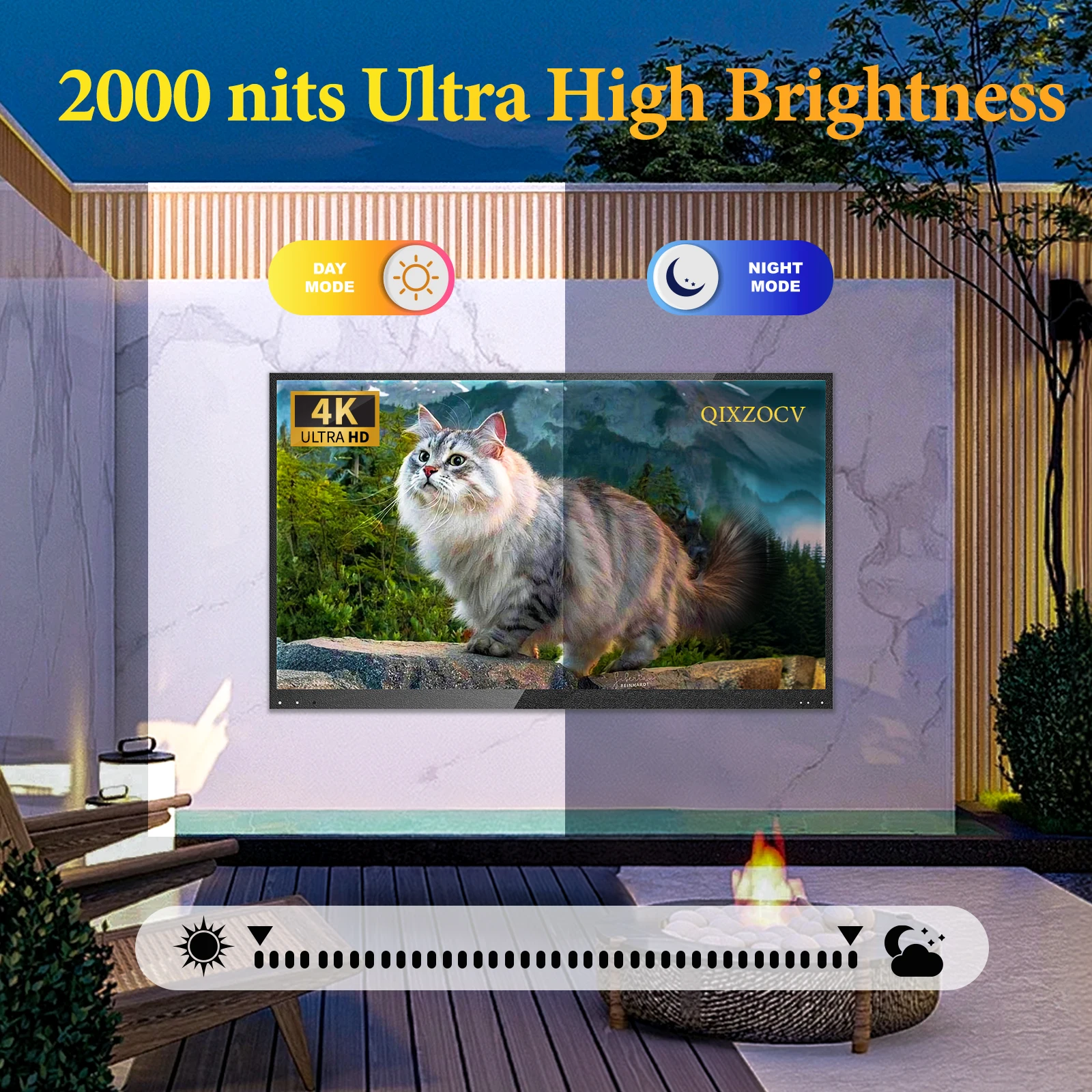 55 Inch Smart Outdoor TV Weatherproof Outside TVs Support Google Assistant 4K UHD Wide View Angle IP55 Waterproof 1000 2000Nits