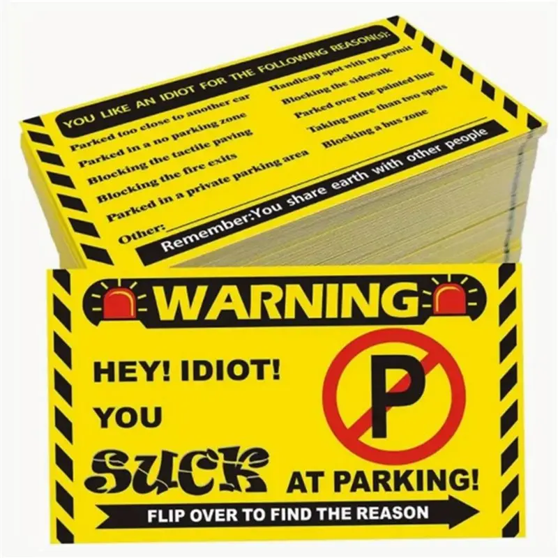 50 prohibited parking cards per pack, multiple reasons for illegal parking, no warning for violations in the permit area