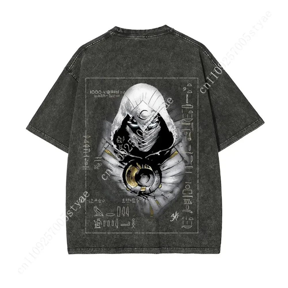 

Marvel Retro Short-Sleeve T-Shirt Moon Knight Marc Spector MCU Comic Double Printed Oversize Tee Graphic Top Cotton