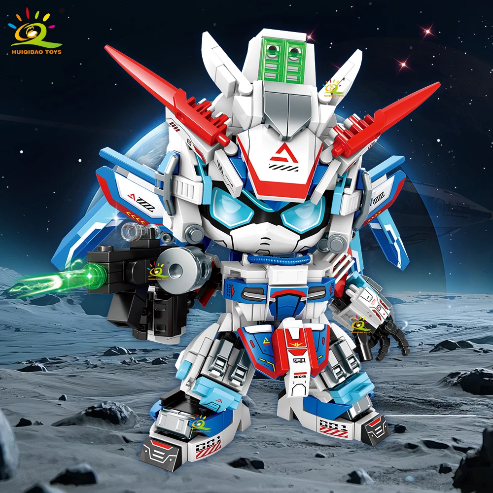 

HUIQIBAO MOC Warrior Mech Robot Model Building Block Blue Red Mecha Series Brick Construction Toy Children Desk Home Decoration