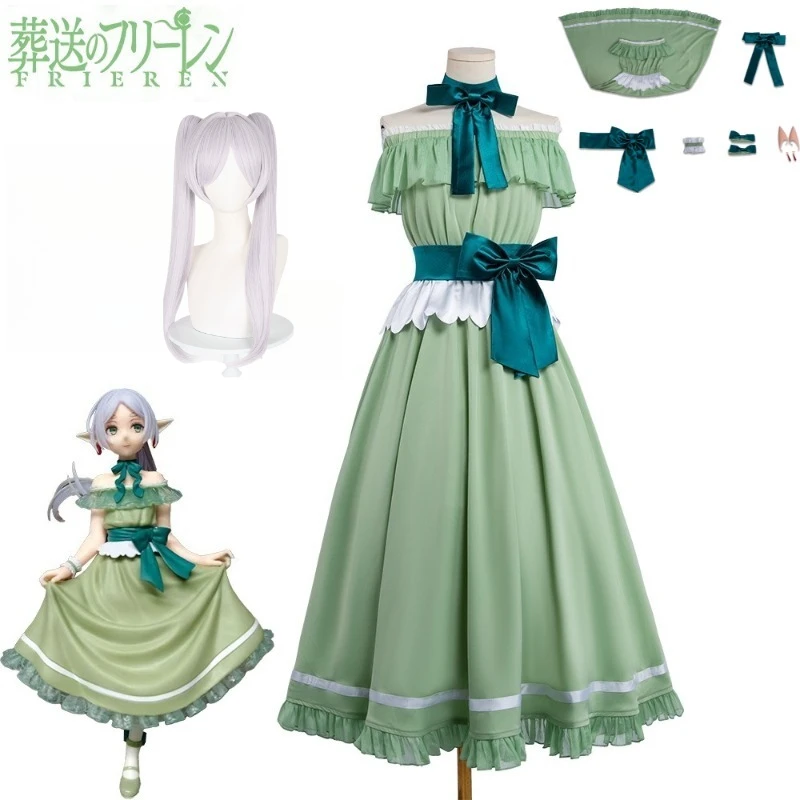 

New Frieren Beyond Journey End Figure Version Cosplay Costume Anime Outfit Frieren Figure Cosplay Lolita Dress Green Style