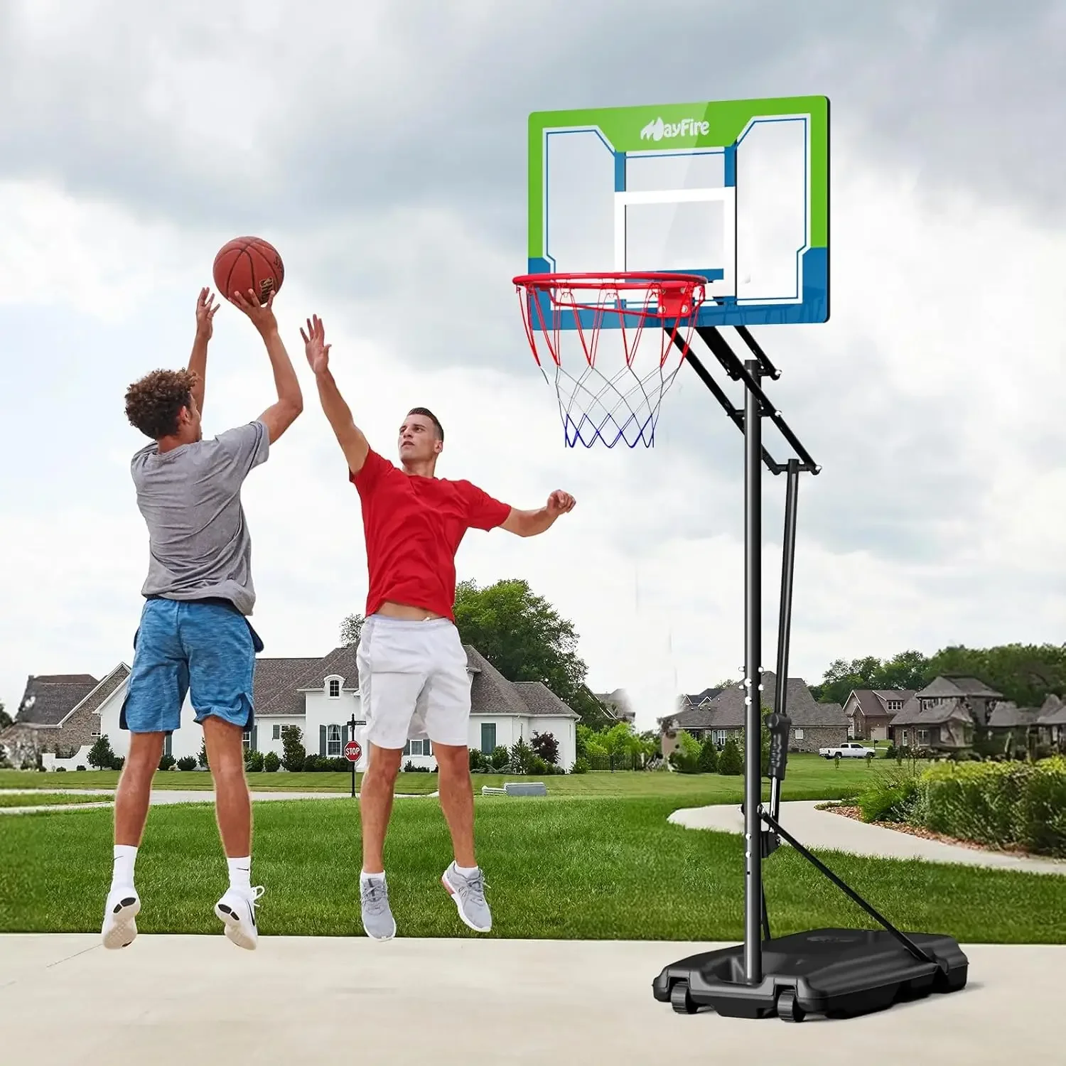 Basketball Hoop,4.9-8.5 Ft Adjustable,Pool Basketball Hoop Outdoor，33 Inch Shatterproof Backboard，Portable Basketball Ho