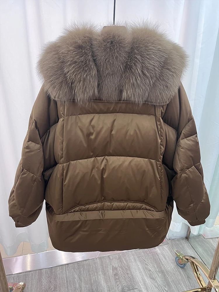 2024 New Fashion Goose Down Jacket Real Fur Coat Natural Fox Fur Collar Winter Women Jacket Thick Outerwear Warm