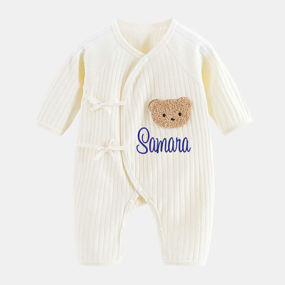 

Embroidery Name 2024 Baby Bodysuit Solid Color Bear Bodysuit Personalized Customization Spring Newborn Bodysuit Baby Bodysuit