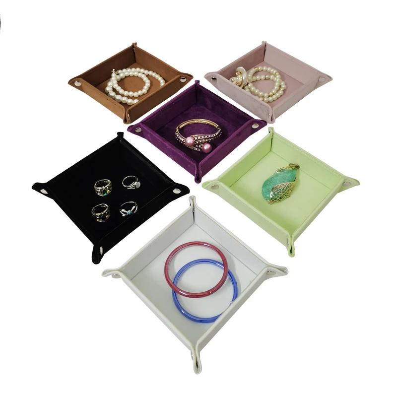 Velvet Foldable Jewelry Tray Portable Storage Box for Rings Earrings Necklaces Keys Cosmetics Organizer Snap Fastener Design