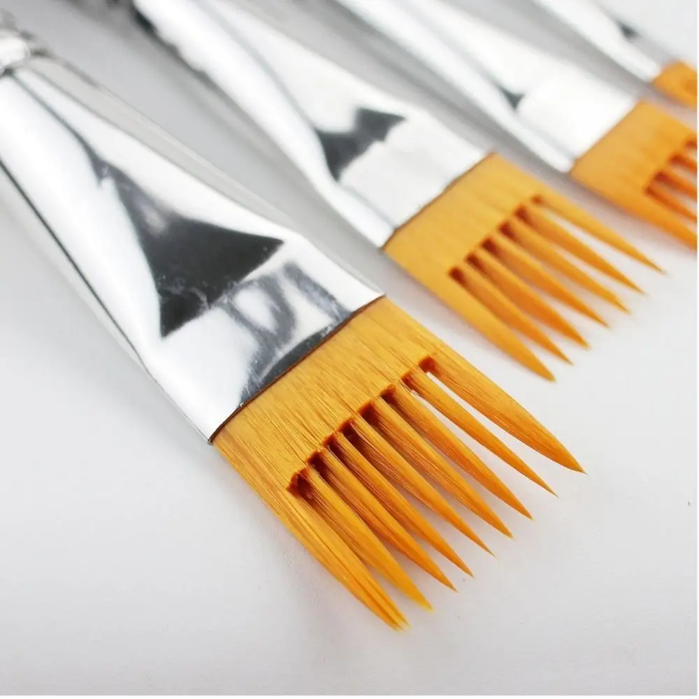 4Pcs Nylon Bristles Watercolor Brush Set Short Handle Multi-toothed comb Texture Brushes Small Bristles Wood Handle
