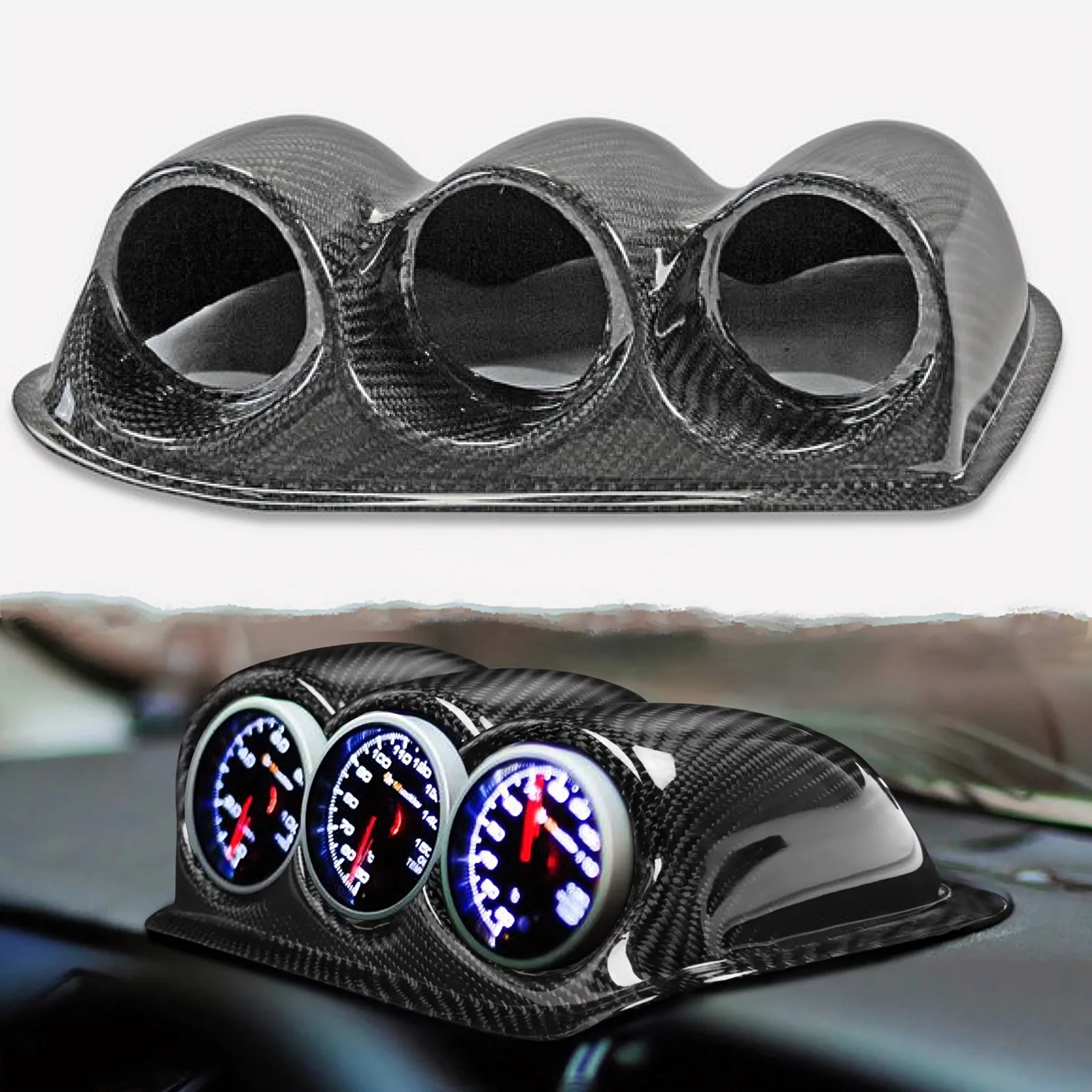 Fot Evolution 7 8 9 Dash Triple Gauge Pod 60mm  Carbon Oil temperature gauge manometer Cover for EVO