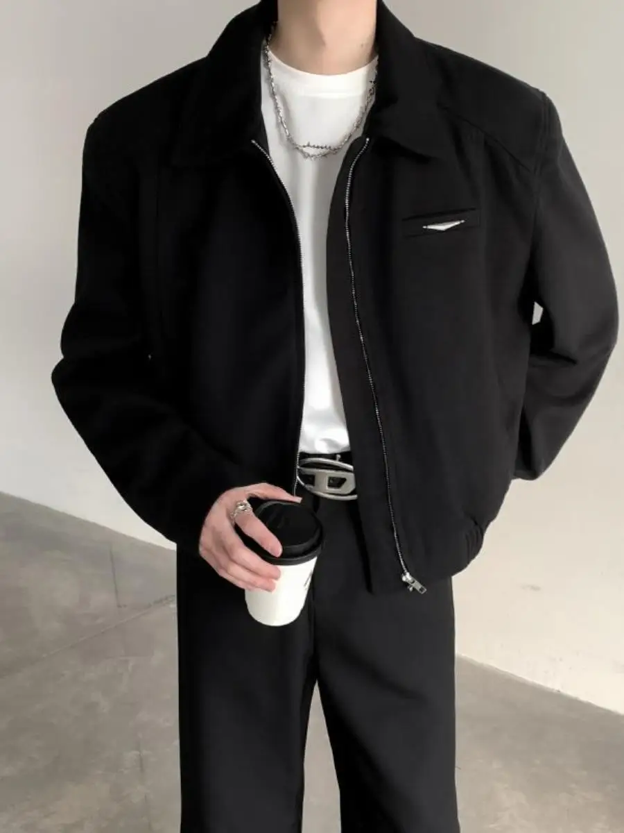 

Cleanfit Men's ort Baseball Jaet Bla Collarl Coat Sli Haome American Sle oulder Pad Outerwear Spring Autumn