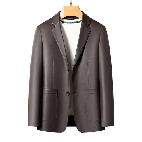 Imagen 2 del producto Chaquetas de cuero de primavera y otoño, trajes de cuero casuales, chaquetas de cuero para hombres, chaqueta de cuero genuino de alta gama ajustada de piel de oveja