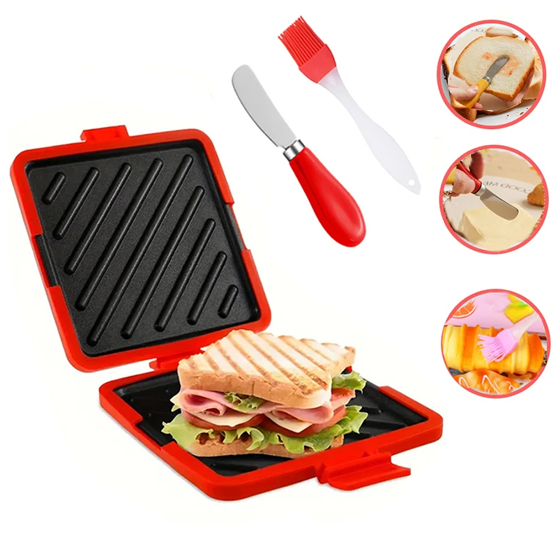 3Pack Food-Grade Sandwich Toaster with Butter Knife & Oil Brush Set - Kitchen Gadget for Toast & Sandwich Preparation