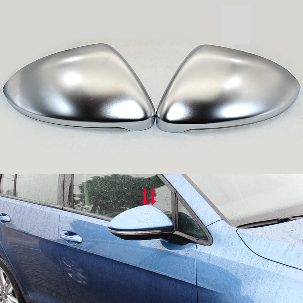 1 Pair Rearview Mirror Case Full Chrome Matt Finish Door Wing Mirror Cover Cap Shell Housing for Golf 7 Golf 7 GTI Lamando