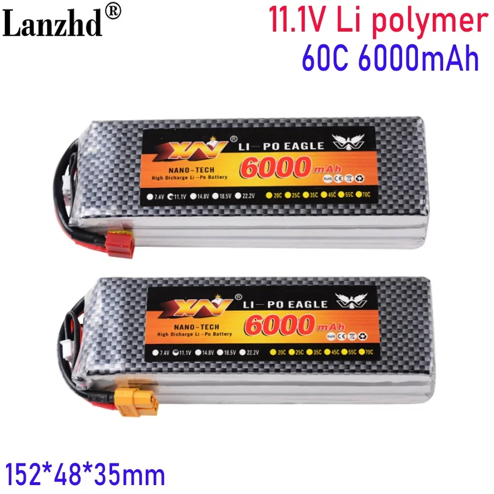 Lithium battery 11.1V 6000mAh 60C 3S For vehicle model RC high rate model plane battery 152*48*35mm