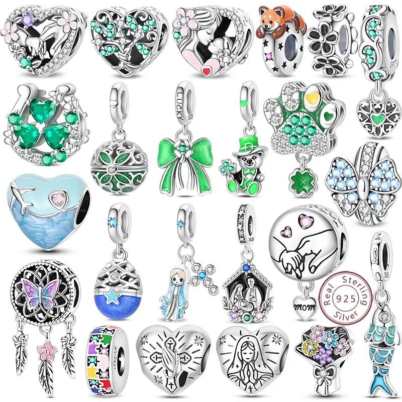 

Hot Sale Charm Bead Pendant 925 Sterling Silver Firefly Love Heart Cats Dogs Sunflower for Bracelet Women DIY Jewelry Gift