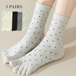 3 Pairs Toe Socks Women Middle Tube Five Finger Socks Cute Dots High Quality Cotton Crew Socks with Separate Fingers