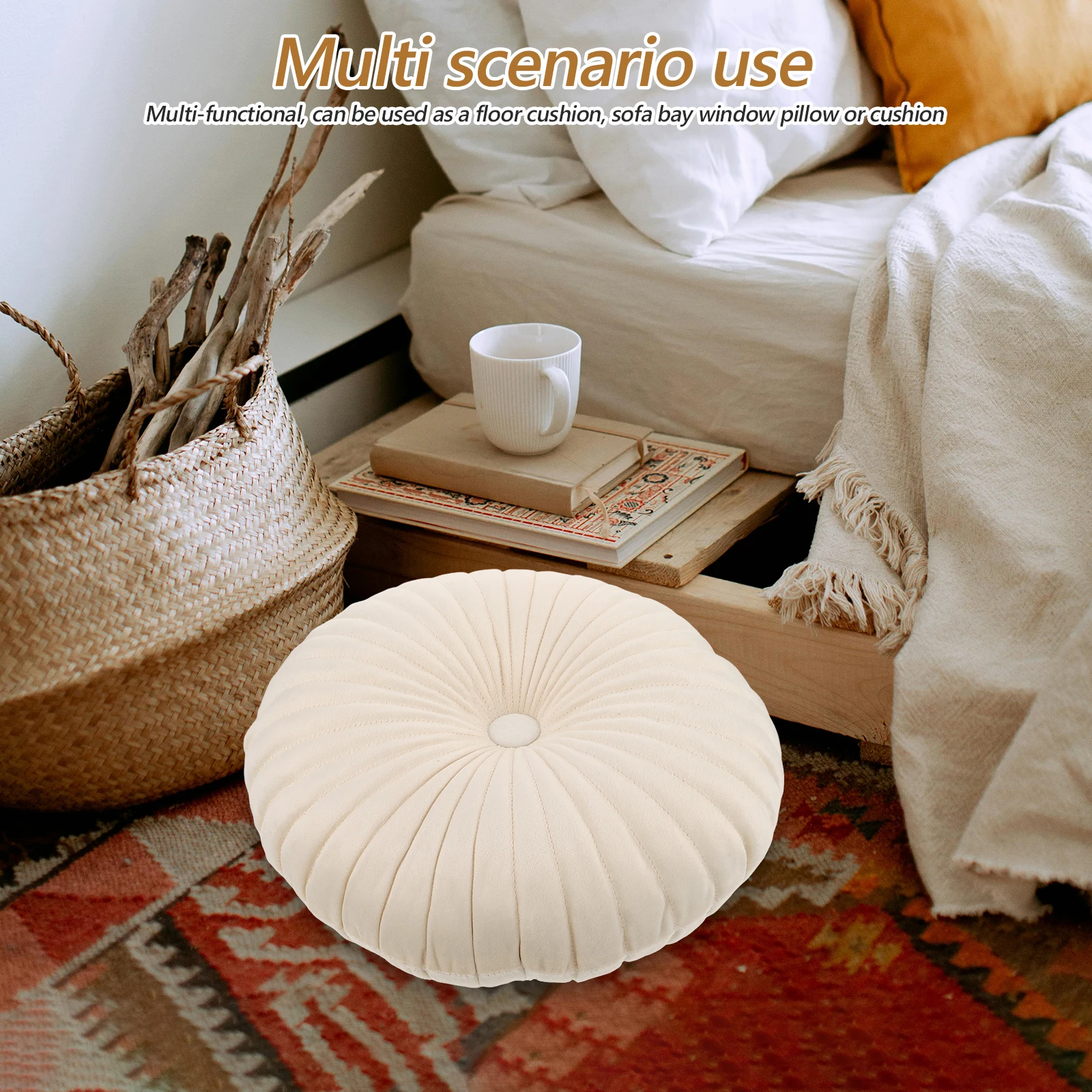 

2PCS Round Pumpkin Pillow Cushion Velvet Floor Seat Sofa Bed Ergonomic Decorative Soft Removable Cover Home Office Use