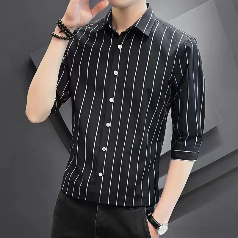 

Ice Silk Men's irt ort Sve 7/8 Length Striped Long Sve Spring Summer Faionable Youth Casual Comfortable T-irt