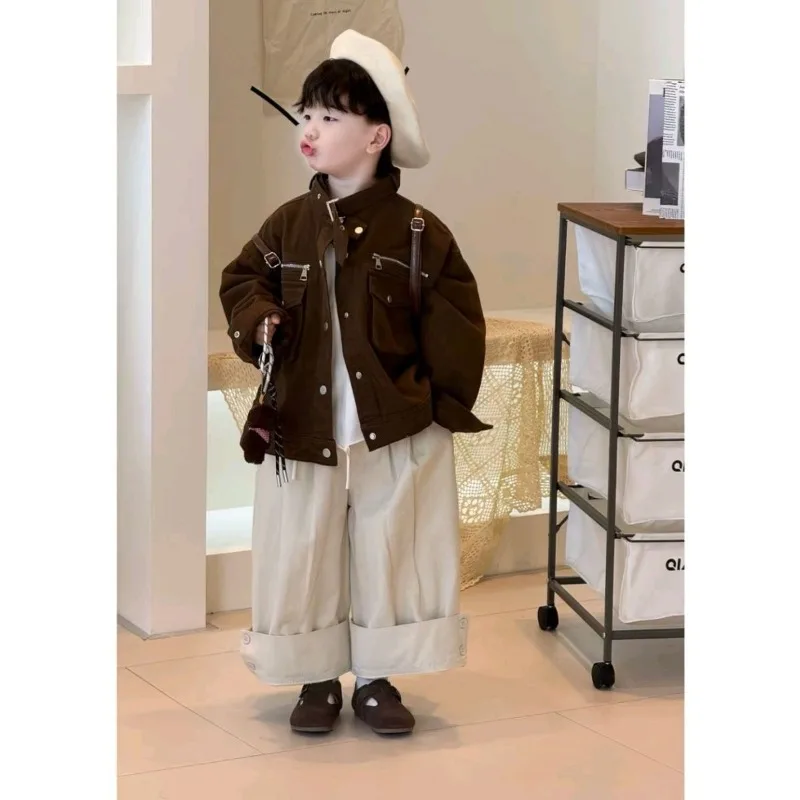 

Boy 2025 Autumn New Suit Children's Korean Version of Versatile Denim Jacket Loose Solid Color Hemming Pants Two-piece Set