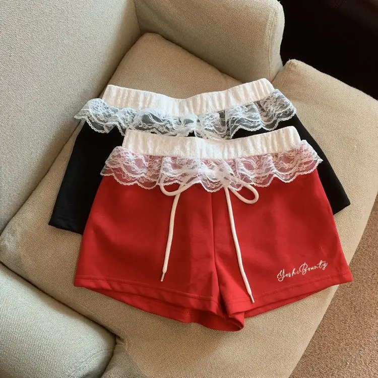 

Sexy Low- Waist Embroidery Shorts for Women Summer Casual All-match Short Pants Y2k High Waist Loose Wide Leg Shorts