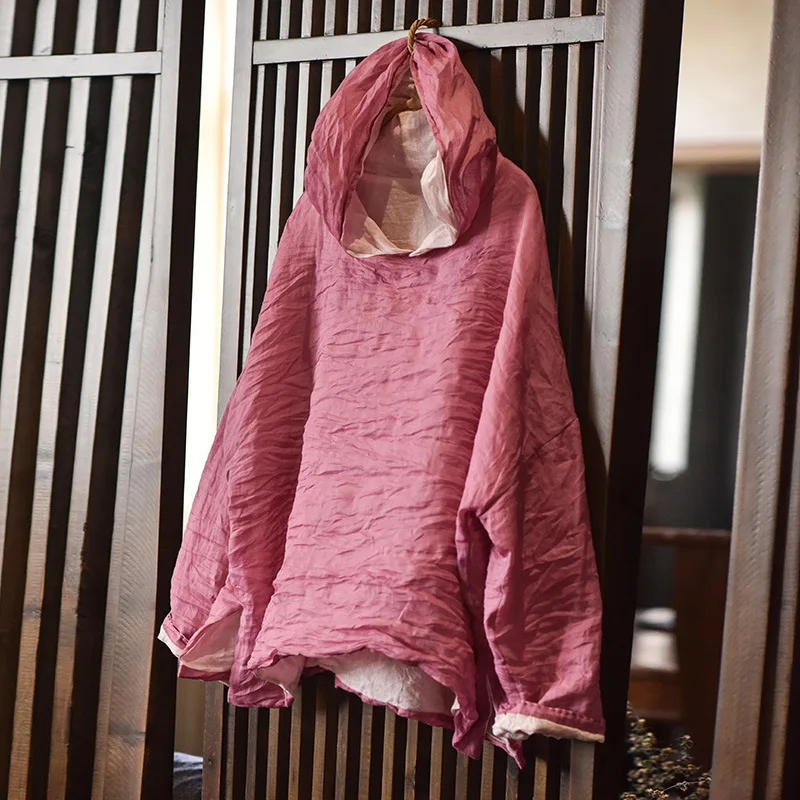 Cotton Linen Casual Hoodies Women New 2024 Autumn Vintage Style Solid Color Loose Female Long Sleeve Hooded Pullovers M163