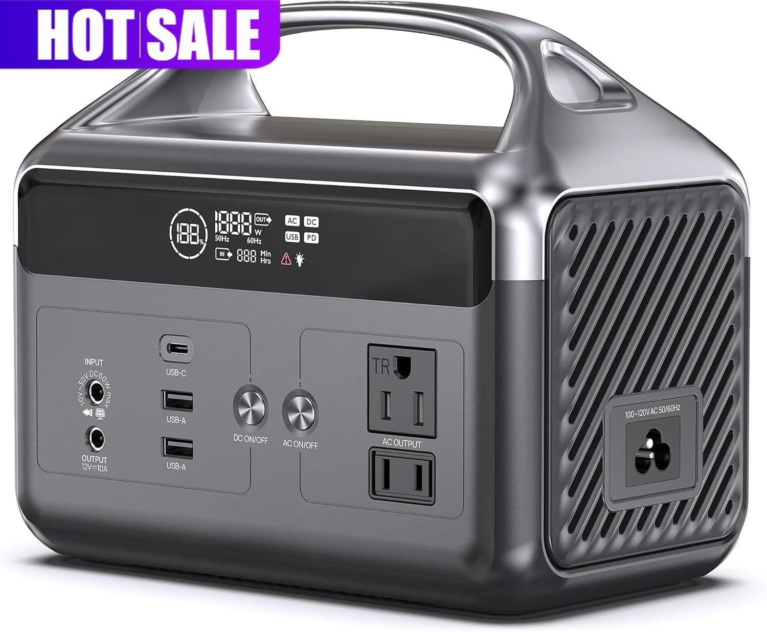 

Portable Power Station 60,000mAh, 192Wh LiFePO4 Battery Backup w/2 300W (Surge 600W) AC Outlets