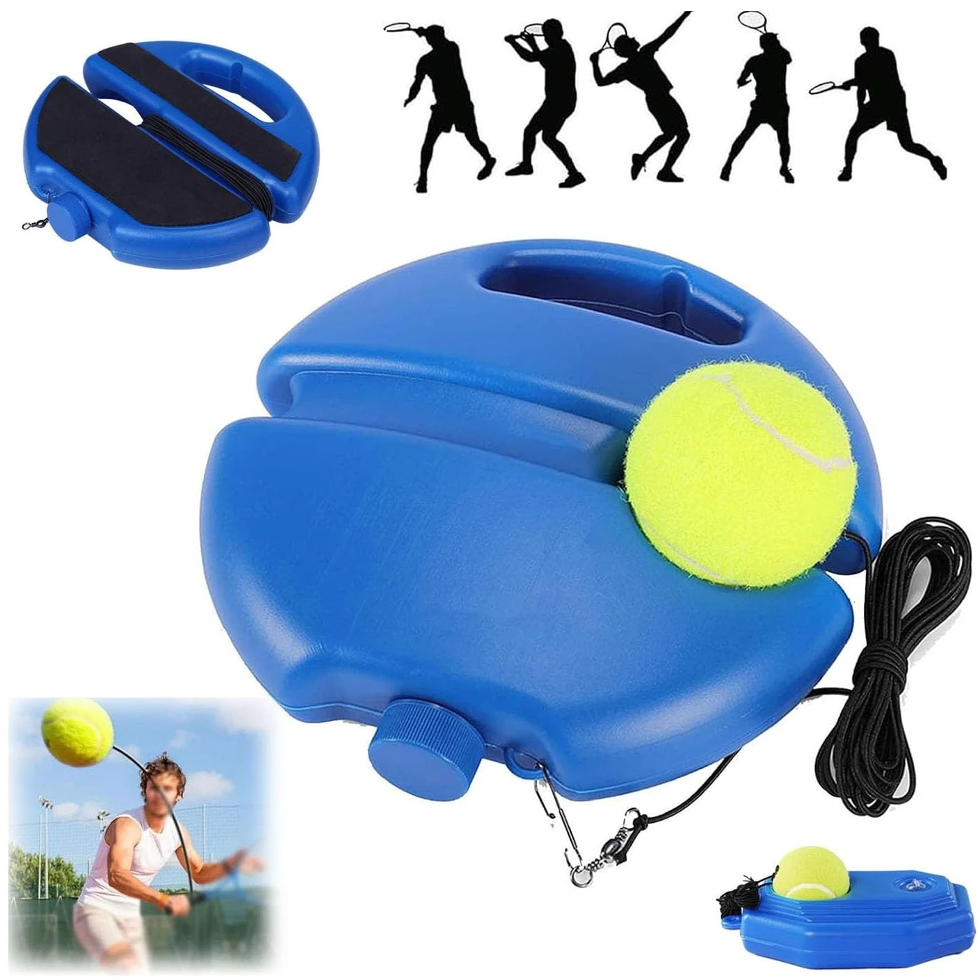 

Теннисный тренажер — теннисный плинтус и мячи с веревкой — одиночный тренировочный мяч для самостоятельного обучения, инструмент для тренировок по теннису