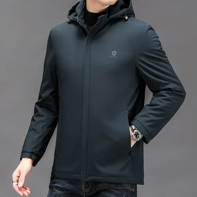 Jaqueta acolchoada destacável com capuz masculina, casaco casual de inverno, acolchoado longo, mantenha aquecido, Parkas masculinos de meia idade, nova moda