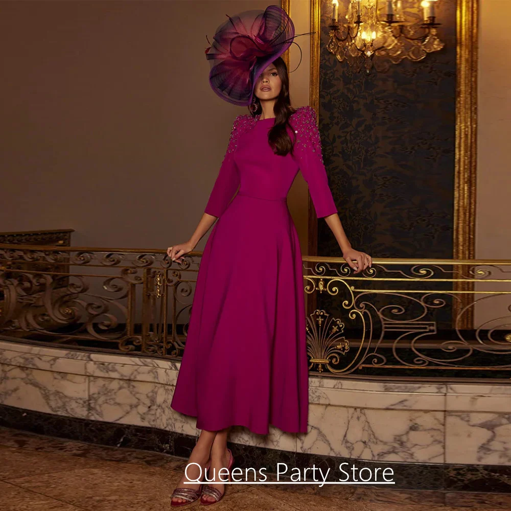 

Женское элегантное платье для матери невесты по индивидуальному заказу с круглым вырезом и рукавами 3/4, расшитое бисером и блестками, трапециевидное свадебное платье для гостей