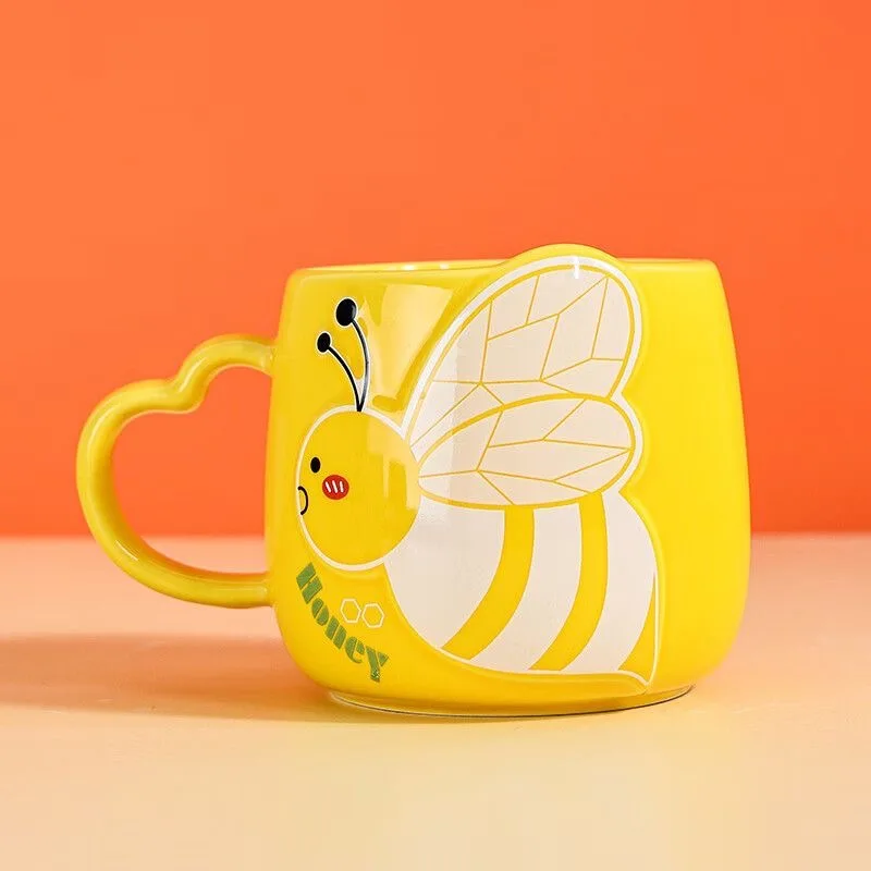 

Ceramic Coffee Mug Milk Cup Drinkware Yellow bee Pattern Teacup Simple Creative Mugs handle cup