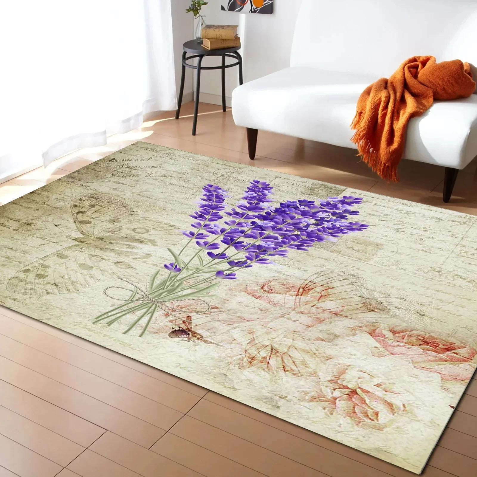 Rustic Lilac Flower Purple Lavender Plant Carpets for Bedroom Living Room Modern Home Floor Large Non Slip Rug Entrance Door Mat