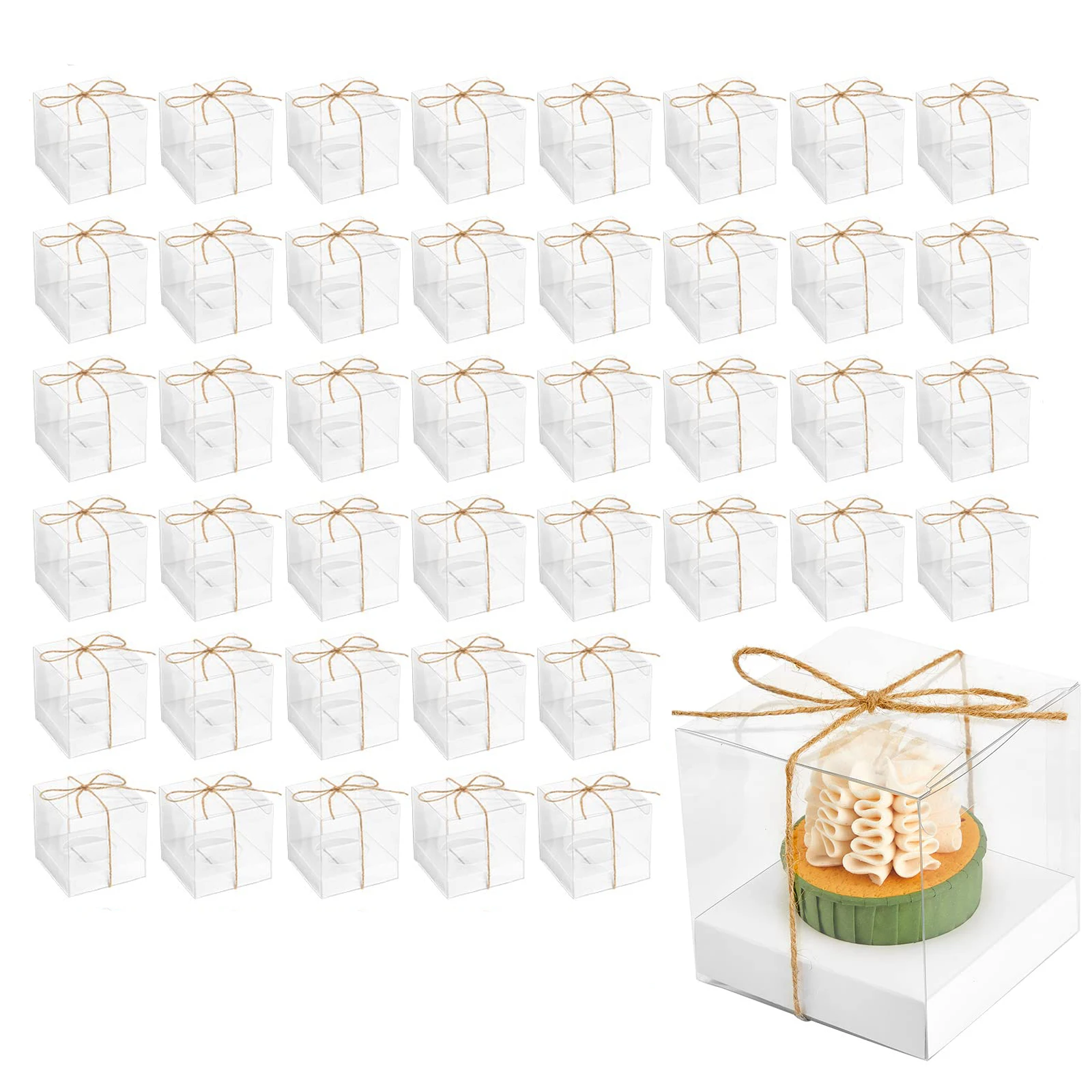 48 Pieces Single Cupcake Container Plastic Cupcake Holder for Wedding Birthday Party Favors 3.5 x 3.5 x 3.5 Inch (White)