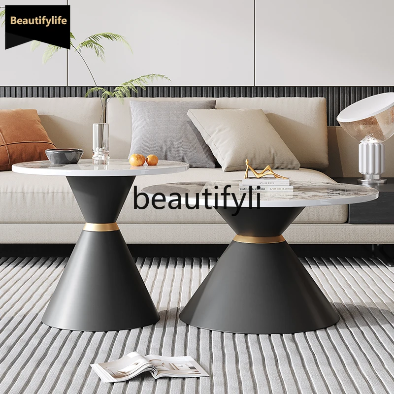 

Italian Style Light Luxury Rock Slab Coffee Table Round Combination Modern Living Room Apartment Tea Table
