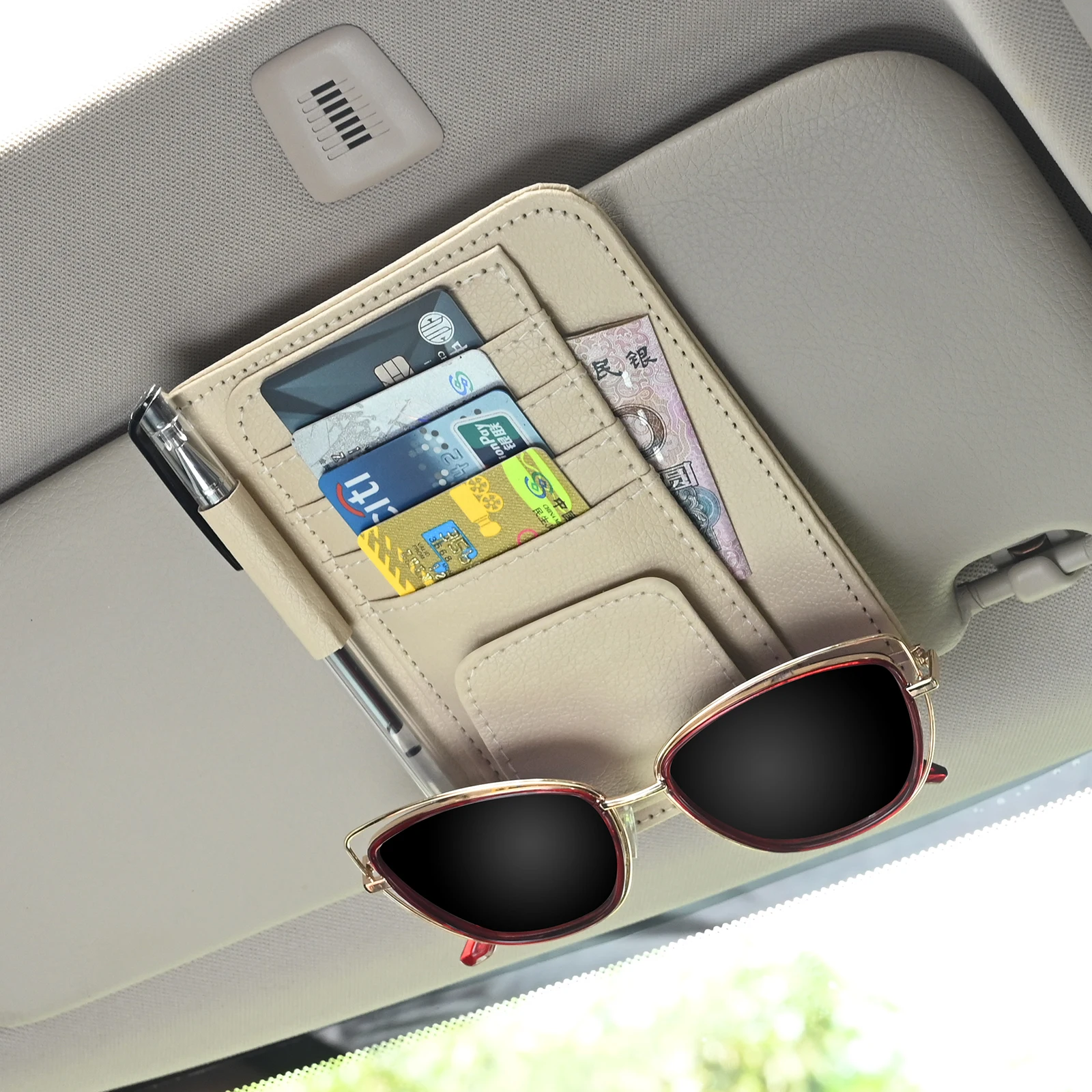 Car Visor Organizer Multi-Pocket Pouch Bag Card Glasses Storage Holder Scratch-resistant Auto Visor Holder For Car Interior Car