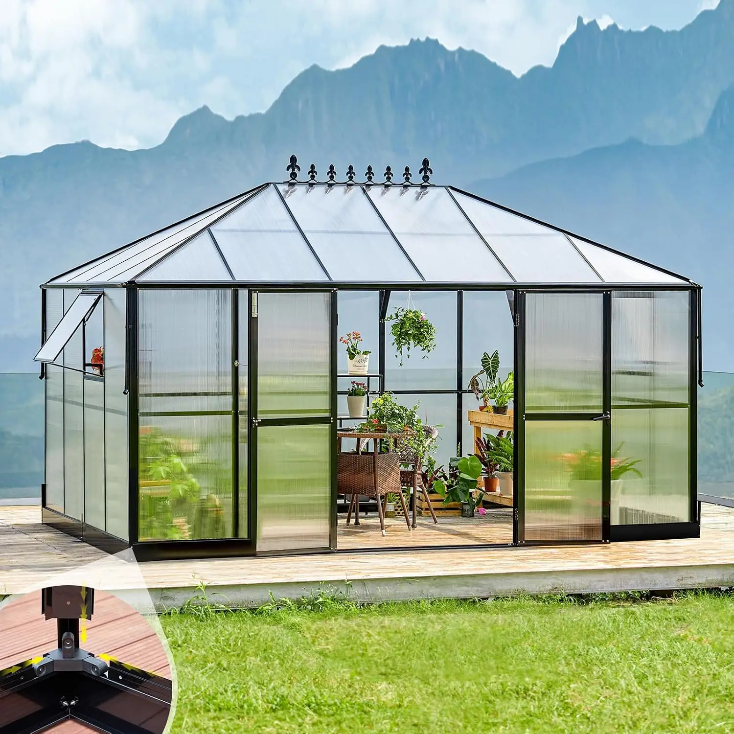 14x9.5x9 FT Polycarbonate Greenhouse with Quick-Connect Assembly, Customized