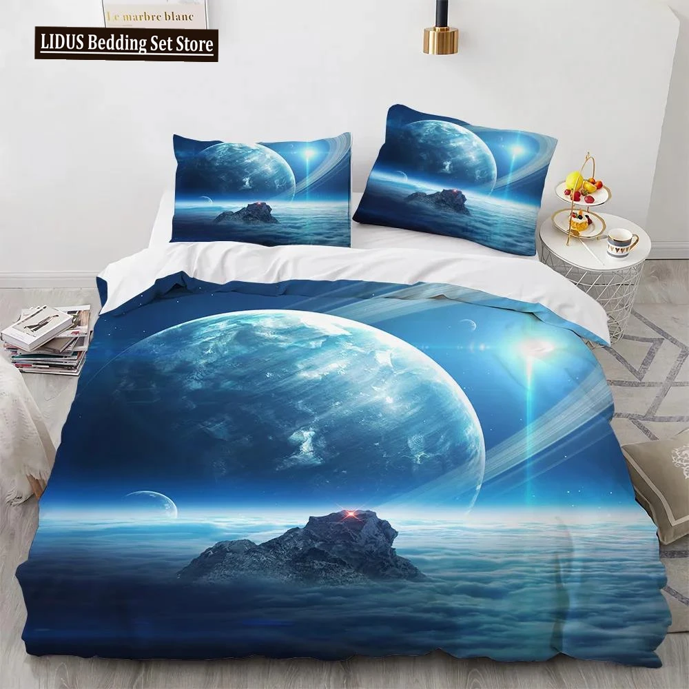 

Starry Sky Duvet Cover Set Outer Space Earth Galaxy Bedding Set Double Queen King Size 2/3pcs Polyester Comforter Cover For Kids