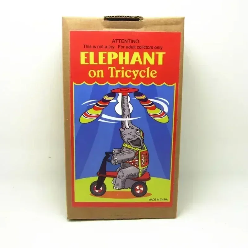 

[Funny] Adult Collection Retro Wind up toy Metal Tin circus acrobatics elephant on tricycle Mechanical Clockwork toy figure gift