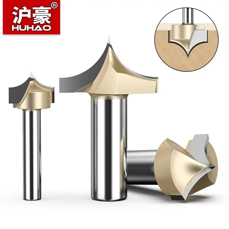 HUHAO Carbide CNC Router Bits 1/2 1/4 Shank Point Cutting Round Over Bit for Wood Carving Engraving End Mill Woodworking Tools