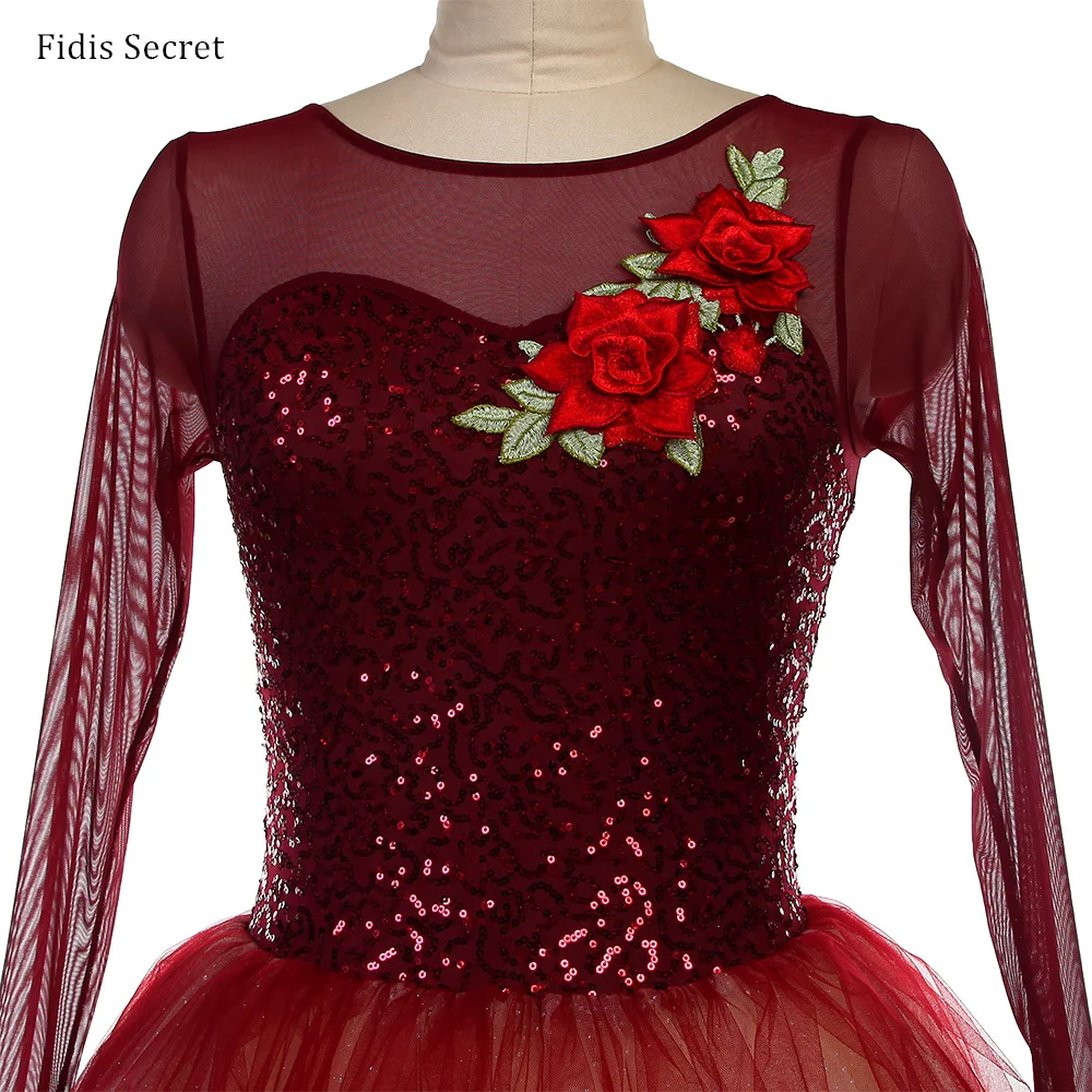 

Women Sequins Burgundy Romantic Ballet Tutu Ballerina Giselle Group Dance Performance Clothes Girls YAGP Competition Stage Wear